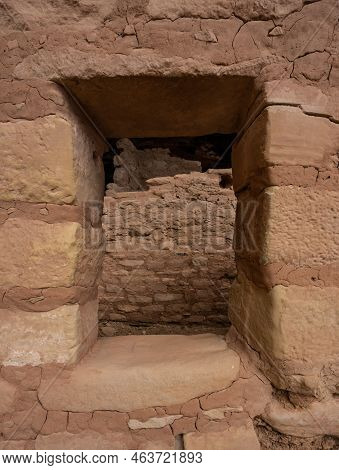Wall Of Cliff Dwelling Through Window Opening In Mesa Verde