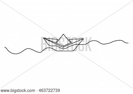 Paper Boat One Line. Travel Concept. Creative Concept Idea Design. Idea Metaphor. Vector Illustratio