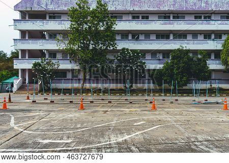 Driving Test And Training Area With Simulate Test For Driving License. Driving School Practice Traff