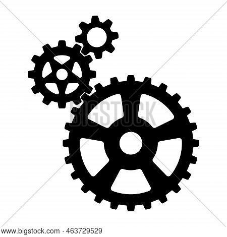 3 Sizes Of Mechanical Cogwheels, Small 8 Teeth, Medium 12 Teeth And Large 24 Teeth. Black Silhouette