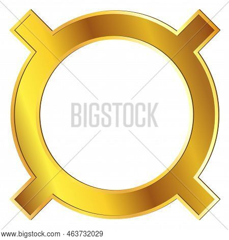 Golden Universal Currency Sign Front View Isolated On White. Character Used To Denote An Unspecified
