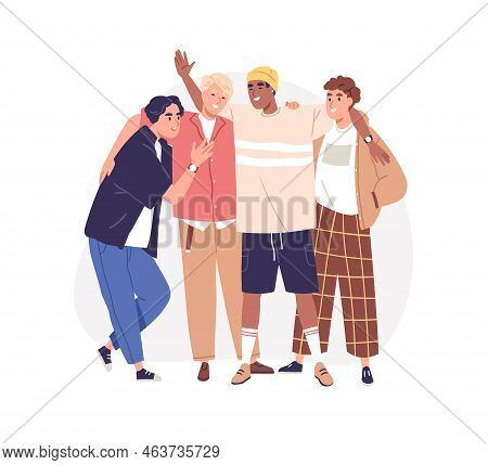 Man Friends Portrait. Diverse Happy Bros, Young Guys Buddies Standing, Laughing Together. Mens Frien
