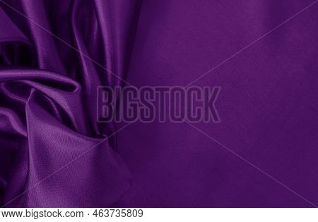 Purple Fabric Cloth Texture For Background And Design Art Work, Beautiful Crumpled Pattern Of Silk O