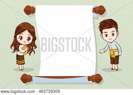 Thai Cartoon Character In Traditional Costume Presenter Sawasdee And Welcome 3
