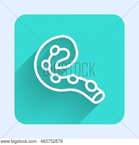 White Line Octopus Of Tentacle Icon Isolated With Long Shadow. Green Square Button. Vector