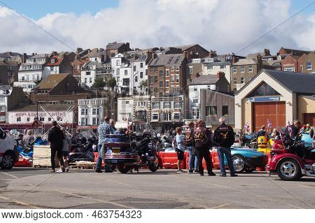 Scarborough, North Yorkshire, United Kingdom - 11 September 2022: Honda Gold Wing Motorcycles And Bi