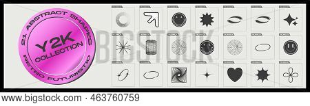 Vector Set Of Y2k. Big Collection Of Abstract Graphic Geometric Objects. Objects In Y2k Style. Minim