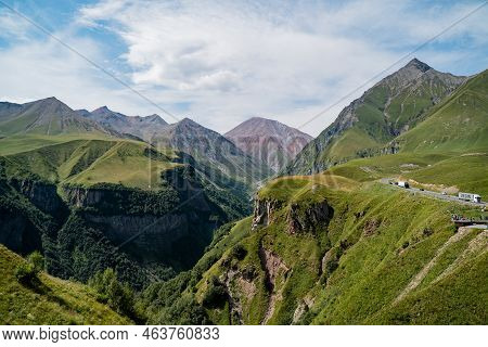 Gergeti Trinity Church Infront Of The Kaukasus Mountains In Georgia