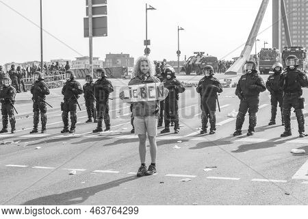 Frankfurt, Germany - March 18, 2015: People Demonstrate Against Ezb And Capitalism In Frankfurt, Ger