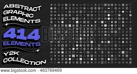Collection Of Y2k Elements. Large Set Of Retro Objects For Design. Simple Shapes Forms. Glitch Bruta