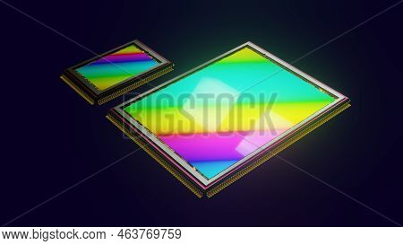 200 Megapixel Digital Camera Sensor Compared To Smaller Previous Generation Sensor, 3d Rendering On 