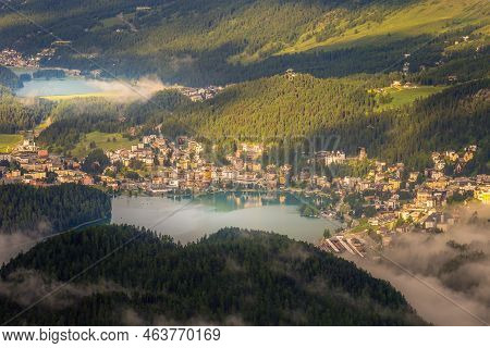 Engadine Lakes And St Moritz, Silvaplana And Maloja From Muottas Muragl