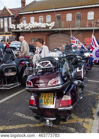 Scarborough, North Yorkshire, United Kingdom - 11 September 2022: Honda Gold Wing Motorcycles And Bi