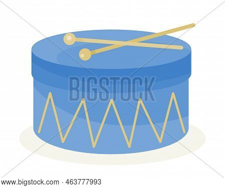 Toy For Child. Sticker With Children Drum And Sticks. Musical Instrument For Play And Entertainment.