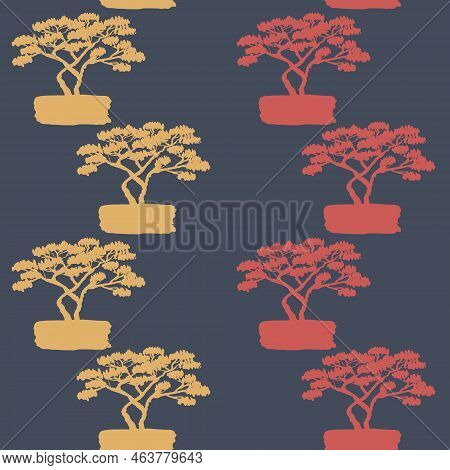 Saxaul On Dark Background, Decorative Seamless Pattern With Desert Tree For Textile And Decoration