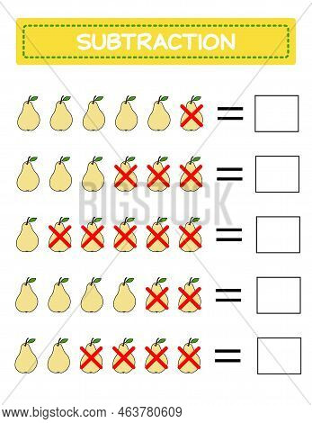 Subtraction.  Math Worksheet For Kids. Developing Numeracy Skills. Solve Examples And Write. Mathema