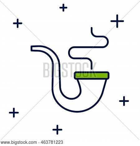Filled Outline Smoking Pipe With Smoke Icon Isolated On White Background. Tobacco Pipe. Vector