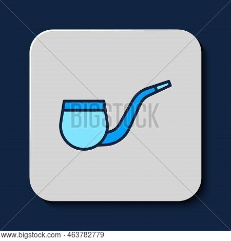Filled Outline No Pipe Smoking Icon Isolated On Blue Background. Dont Smoke. Tobacco Pipe. Vector