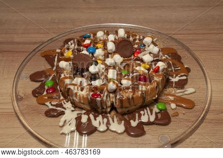 Traditional Delectible Dish Known As The Belgian Waffle