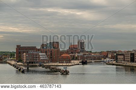 Germany, Wismar - July 13, 2022: Hafenspitze Dock With Left Stockholm Quay And Right Alterhafen Quay