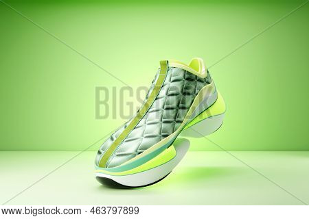 Green   Sneaker Premium 3d Render  On A  Monochrone  Background