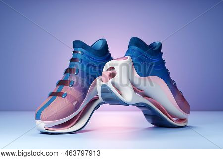 Blue And Pink Sneakers  Premium 3d Render  On A  Monochrone  Background