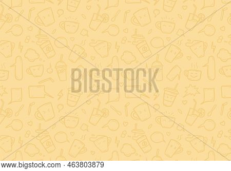 Hand Drawn Doodle Of Cute Mug And Cup Drink Background Pattern