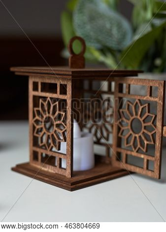 Japanese Flashlight Or Chinese Decorative Candle Holder To Give A Romantic Mood, Close-up.