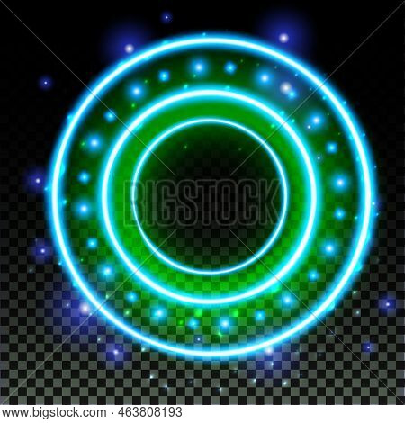 Green Hologram Portal. Magic Fantasy Portal. Magic Circle With Halo Effect. Vector Green Glow Scifi 