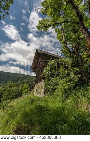 Traditional Farm, High Above The Mountains Of The Gurktal Alps, Carinthia Austria