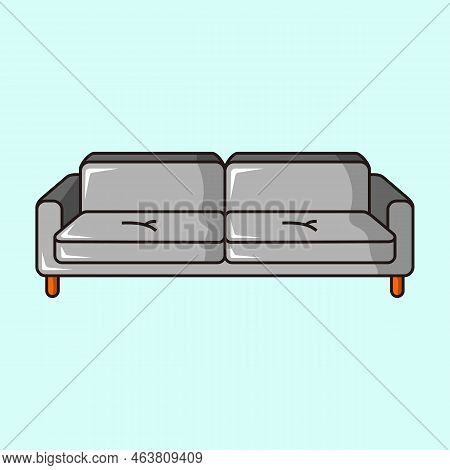 Sofa And Couch Blue Colorful Cartoon Vector. Sofa Leisure Furniture. Comfortable Lounge For Interior
