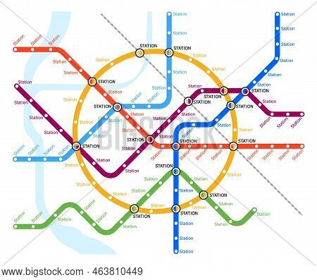 Metro, Underground And Subway Map. Urban City Railway Station Lines Scheme. Passenger Transportation