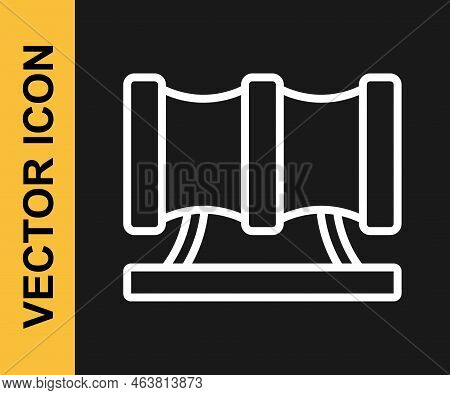 White Line Kid Playground Slide Pipe Icon Isolated On Black Background. Vector