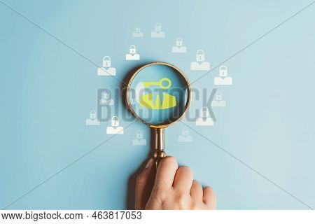 Hrm Or Human Resource Management, Magnifier Glass Focus To Manager Business Icon Which Is Among Staf
