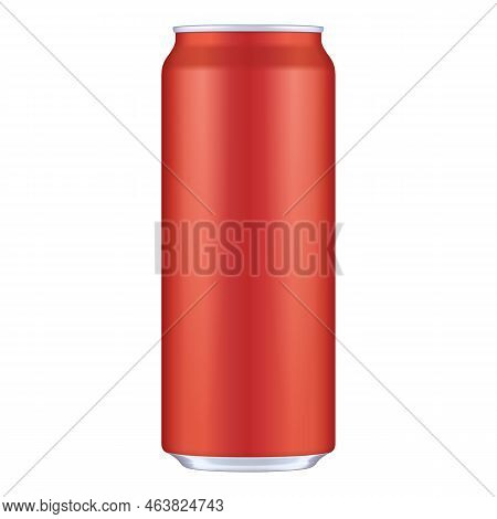 Red Metal Aluminum Beverage Drink Can 500ml. Mockup Template Ready For Your Design. Isolated On Whit