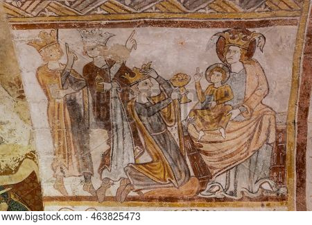 Gargilesse-dampierre, France - June 14, 2022: Fresco In The Crypte Of The Notre-dame In The Small Vi