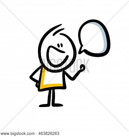 Doodle Cartoon Character Talking With Comics Bubble.