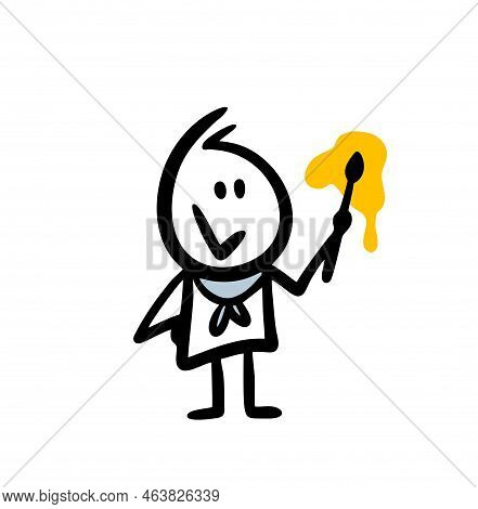 Creative Doodle Artist Portrait Painting Wall With Yellow Color.