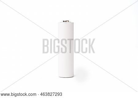 Isolated Of One White Alkaline Battery Aa Size On White Background With Clipping Path , Carbon Zinc 