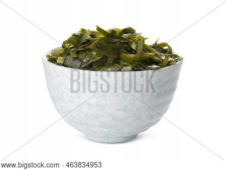 Fresh Laminaria (kelp) Seaweed In Bowl Isolated On White