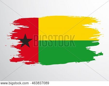 Flag Of The Republic Of Guinea-bissau Drawn With A Brush. Flag Of Guinea-bissau.