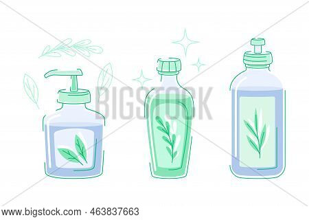 Plastic Bottle With Cleaning Detergent As Domestic Disinfectant For Washing Vector Set