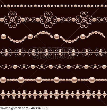 Classic Jewelry Pearl Accessory Decorative Realistic Borders Set Isolated Vector Illustration
