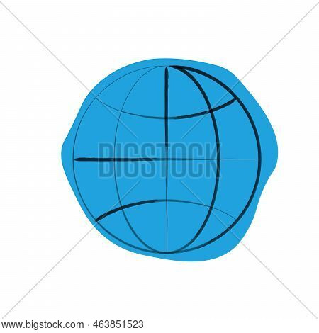 Globe Vector Sketch Icon With Water Blue Blob. Hand Drawn Globe Icon. Stock Vector Illustration Isol