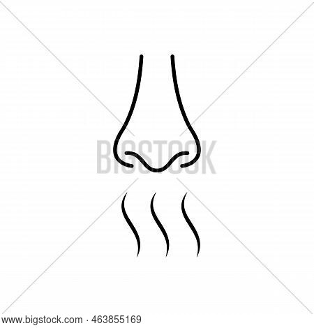 Aroma Steam Wave Vector Icon Black Outline Eps 10. Sense Of Smell Illustration. Nose Sign. Odour Sce