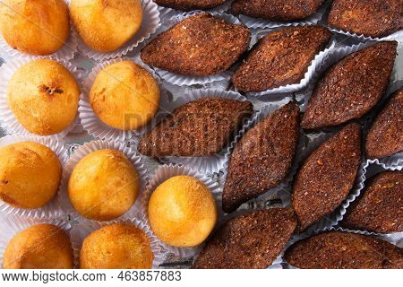 Roasted Kibe E Coxinha. Traditional Brazilian Snack.