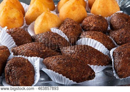Roasted Kibe E Coxinha. Traditional Brazilian Snack.