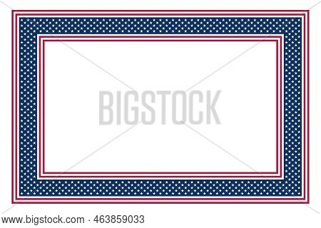 National Flag Of United States Motif, Rectangular Frame. Rectangle Border Of Stars And Stripes Patte
