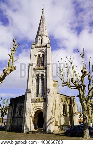 Ares Saint-vincent De Paul Church On Blue Cloud Sky In Bassin Arcachon Bay In France