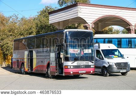 Atyrau, Kazakhstan - October 15, 2022: Intercity Coach Bus Van Hool T815 Acron At The Bus Station.